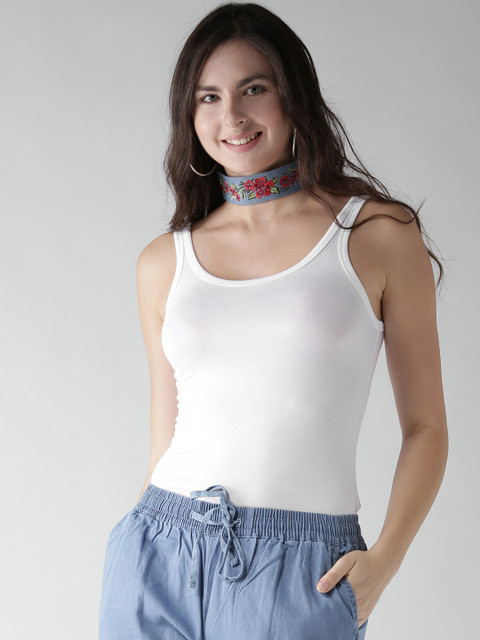 

FOREVER 21 Women White Solid Fitted Top