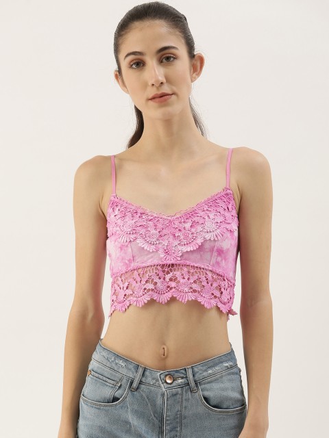 

FOREVER 21 Women Pink Floral Lace Bralette Top