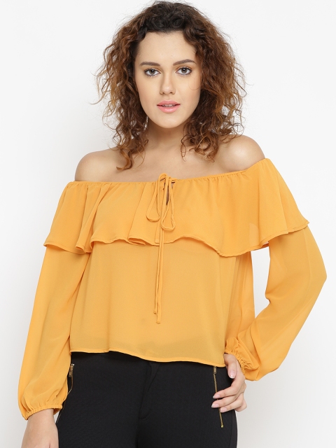 

FOREVER 21 Women Mustard Yellow Solid Bardot Top
