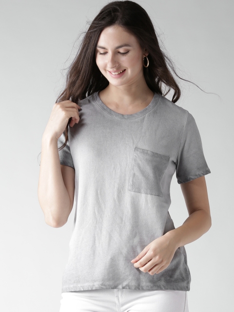 

FOREVER 21 Women Grey Dyed Round Neck T-shirt