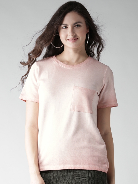 

FOREVER 21 Women Peach-Coloured Dyed Round Neck T-shirt