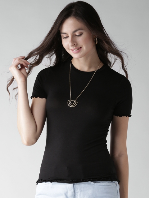 

FOREVER 21 Women Black Solid Fitted Top
