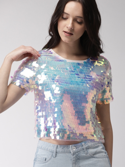 

FOREVER 21 Women Pink Embellished Top