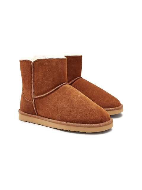 

next Women Brown Solid Suede High-Top Flat Boots