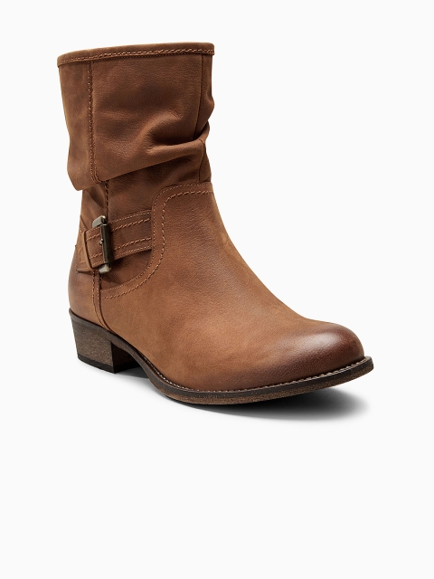 

next Women Tan Brown Solid Leather High-Top Flat Boots