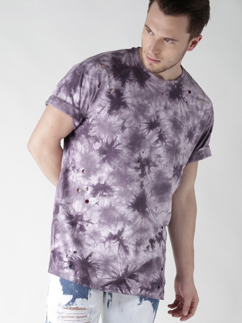 

FOREVER 21 Men Purple Dyed Round Neck T-shirt
