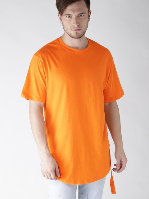 

FOREVER 21 Men Orange Solid Round Neck T-shirt