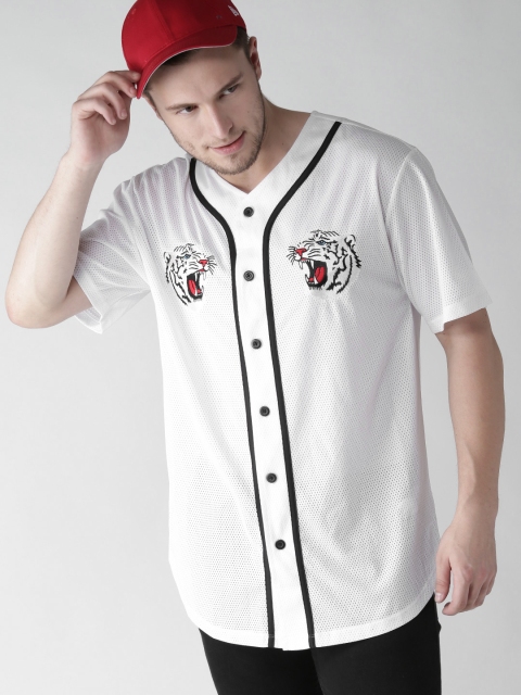 

FOREVER 21 Men White Regular Fit Solid Collarless Casual Shirt
