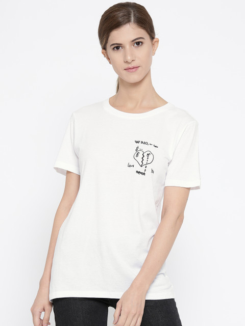 

FOREVER 21 Women White Solid Round Neck T-shirt