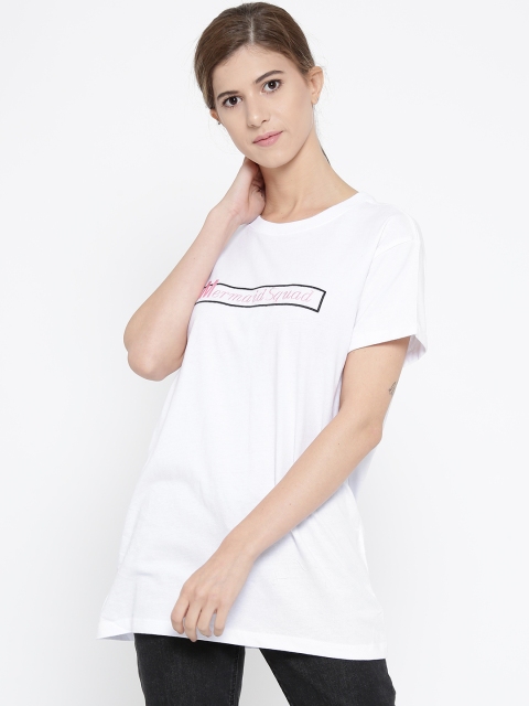 

FOREVER 21 Women White Self-Design Round Neck T-shirt