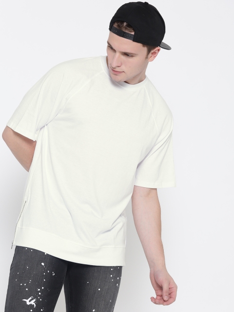

FOREVER 21 Men White Solid Round Neck T-shirt