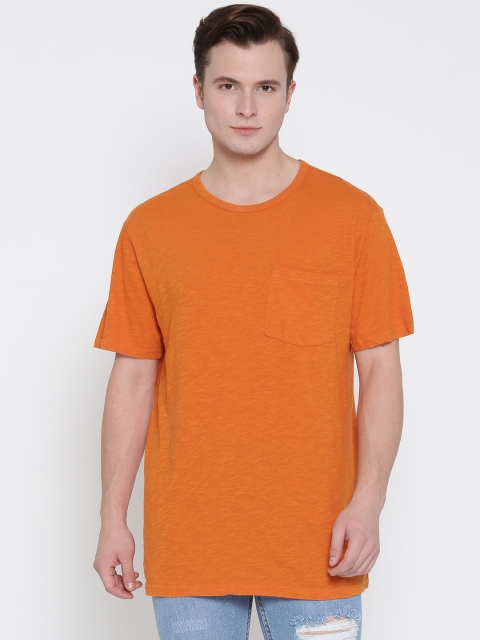 

FOREVER 21 Men Orange Solid Round Neck T-shirt