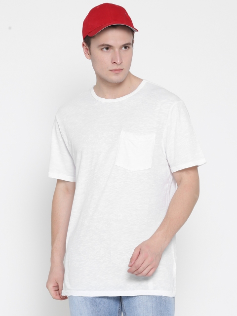 

FOREVER 21 Men White Solid Round Neck T-shirt