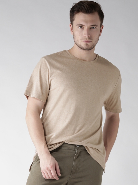 

FOREVER 21 Men Beige Solid Round Neck T-shirt