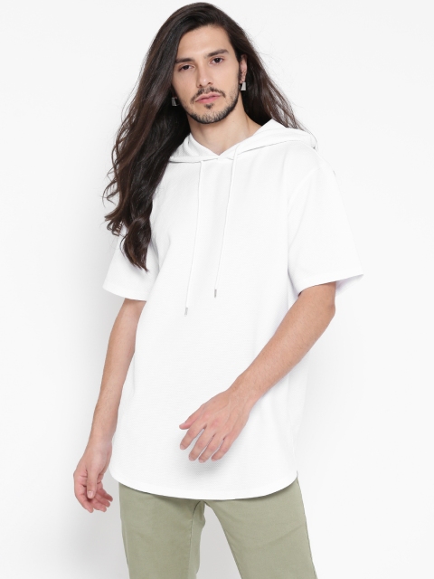 

FOREVER 21 Men White Self Design Hooded T-shirt