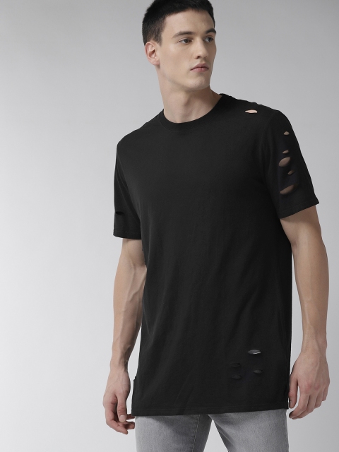 

FOREVER 21 Men Black Solid Round Neck T-shirt