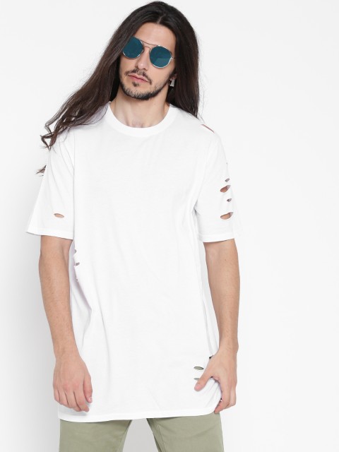

FOREVER 21 Men White Solid Round Neck T-shirt