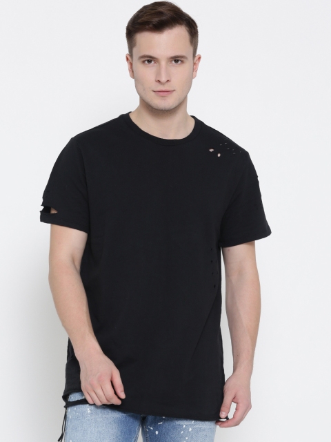 

FOREVER 21 Men Black Solid Round Neck T-shirt