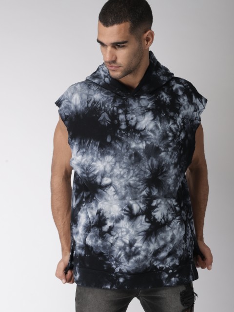 

FOREVER 21 Men Navy Blue & White Printed Hooded Sweatshirt