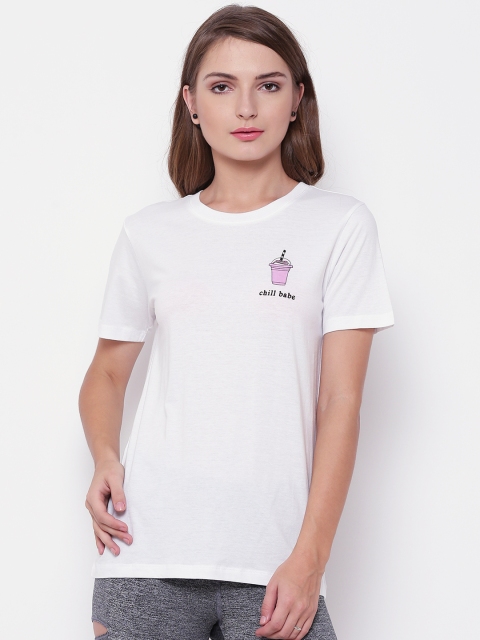 

FOREVER 21 Women White Printed Round Neck T-shirt