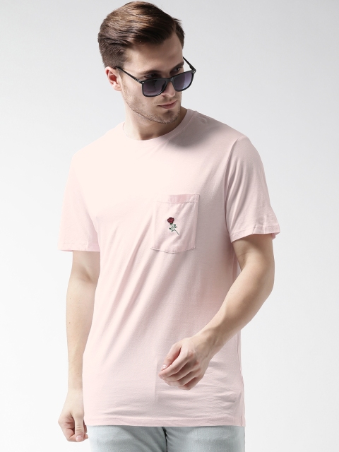 

FOREVER 21 Men Pink Solid Round Neck T-shirt