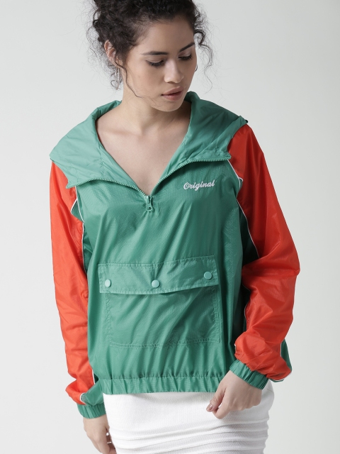 

FOREVER 21 Women Green Solid Hooded Jacket