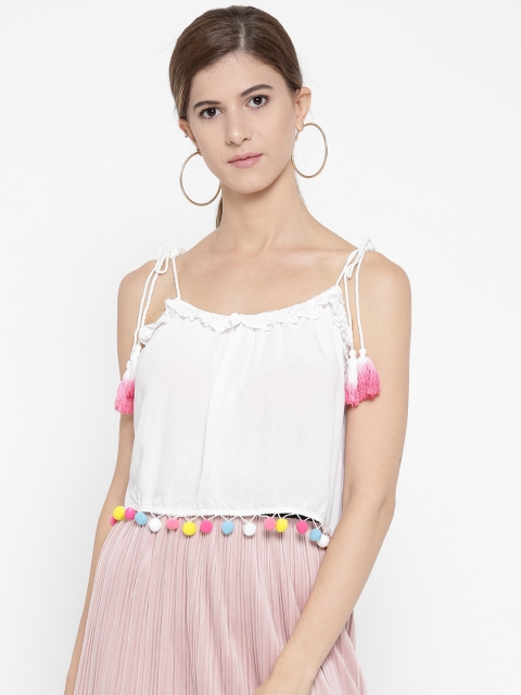 

FOREVER 21 Women White Solid Crop Top