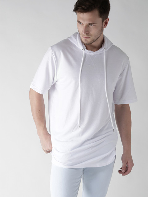 

FOREVER 21 Men White Solid Hooded T-shirt