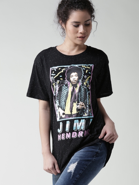 

FOREVER 21 Women Black Printed Round Neck T-shirt