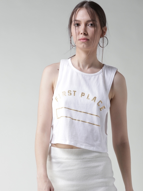 

FOREVER 21 Women White Printed Crop Top