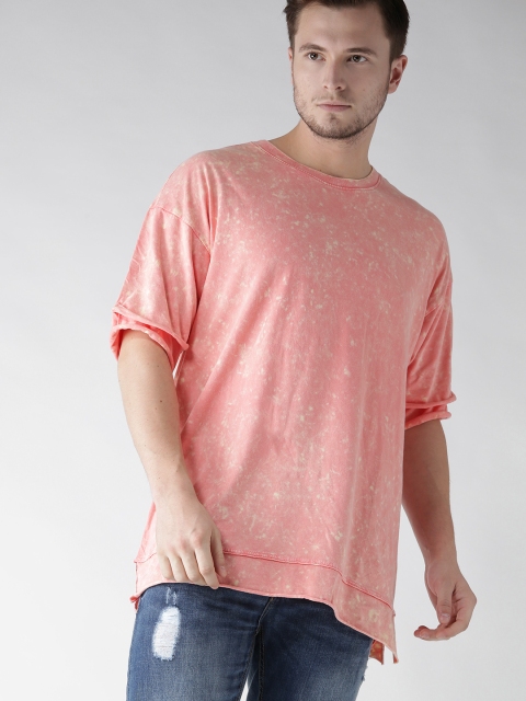 

FOREVER 21 Men Coral Solid Round Neck T-shirt