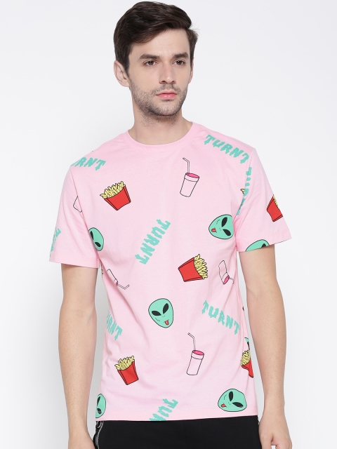 

FOREVER 21 Men Pink Printed Round Neck T-shirt