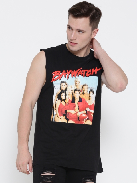 

FOREVER 21 Men Black Baywatch Print Round Neck Sleeveless T-shirt