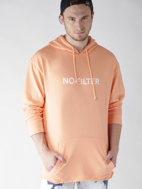 

FOREVER 21 Men Orange Printed Hooded Sweatshirt
