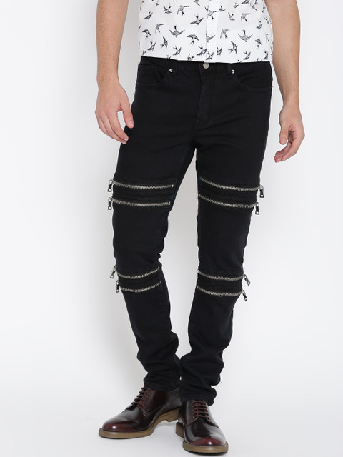 

FOREVER 21 Men Black Slim Fit Clean Look Zip Detail Stretchable Jeans