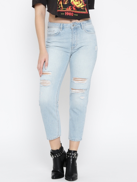 

FOREVER 21 Women Blue Mid-Rise Mildly Distressed Jeans