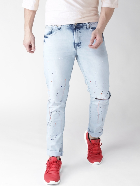 

FOREVER 21 Men Blue Mid-Rise Slash Knee Stretchable Jeans