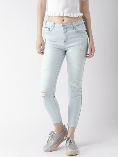 

FOREVER 21 Women Blue Mid-Rise Mildly Distressed Stretchable Jeans
