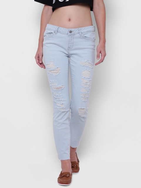 

FOREVER 21 Women Blue Mid-Rise Mildly Distressed Stretchable Jeans
