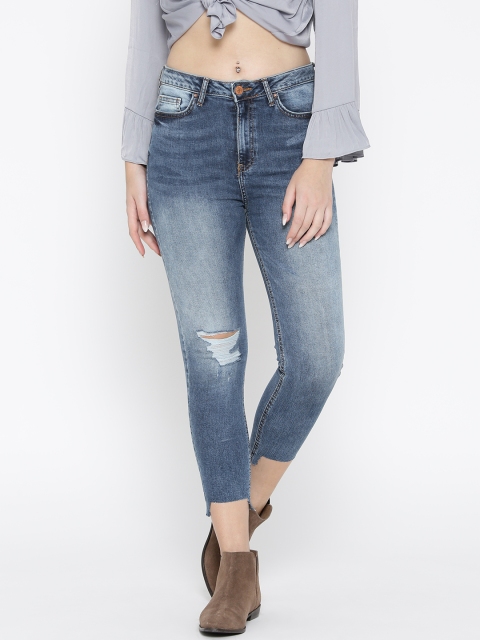 

FOREVER 21 Women Blue Mid-Rise Low Distress Stretchable Jeans