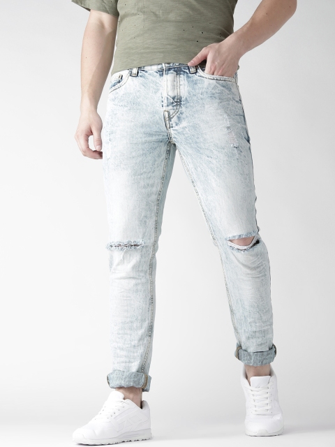 

FOREVER 21 Men Blue Mid-Rise Slash Knee Jeans