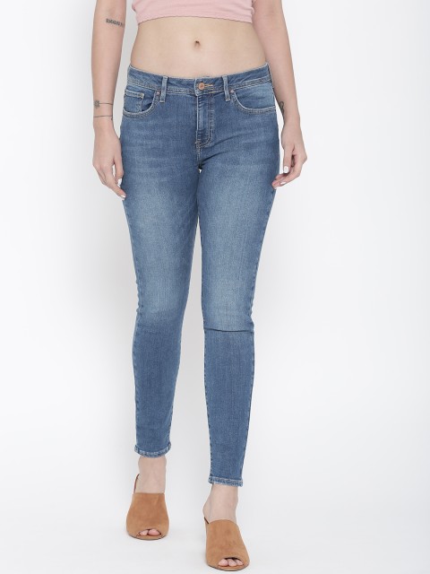 

FOREVER 21 Women Blue Mid-Rise Clean Look Stretchable Jeans