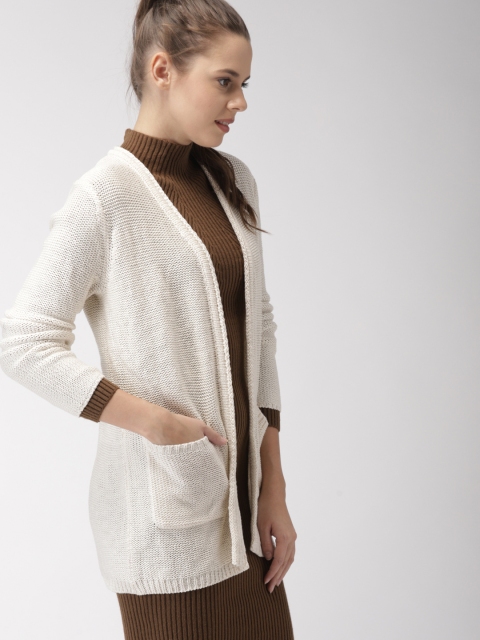 

FOREVER 21 Women Off-White Solid Front-Open Longline Sweater