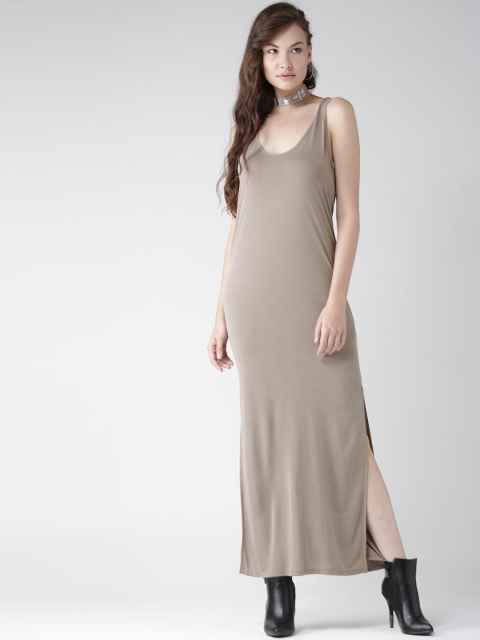 

FOREVER 21 Women Taupe Solid Maxi Dress