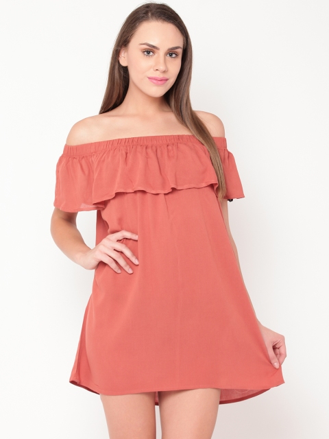 

FOREVER 21 Women Rust Brown Solid Off-Shoulder A-Line Dress