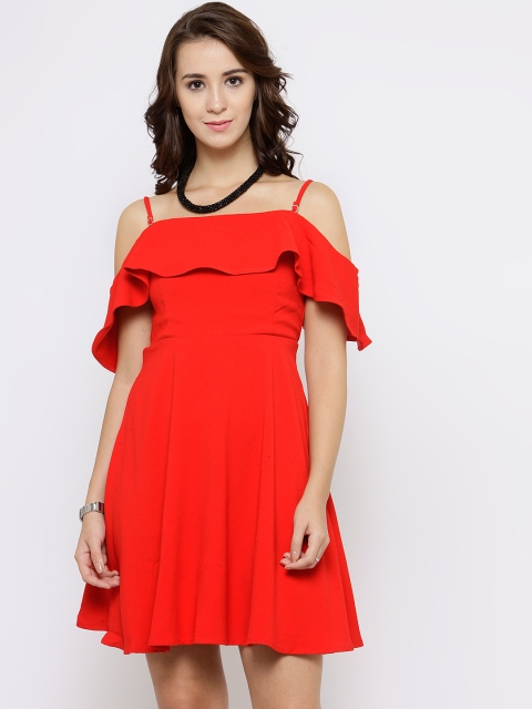 

FOREVER 21 Women Red Cold-Shoulder Fit & Flare Dress