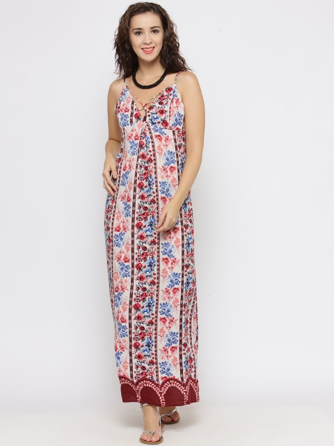 

FOREVER 21 Women Off-White & Red Printed A-Line Dress