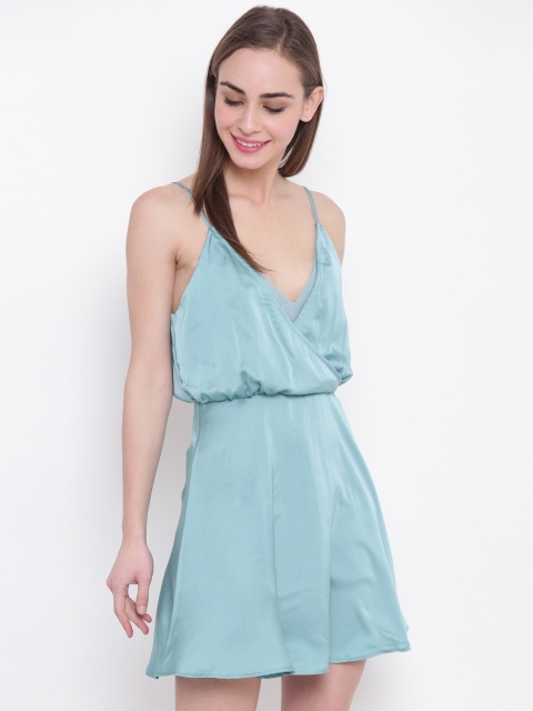 

FOREVER 21 Women Green Solid Blouson Dress