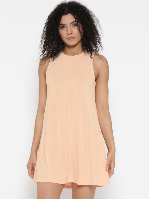 

FOREVER 21 Women Peach-Coloured Solid A-Line Dress