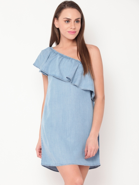 

FOREVER 21 Women Blue Solid Denim A-Line Dress